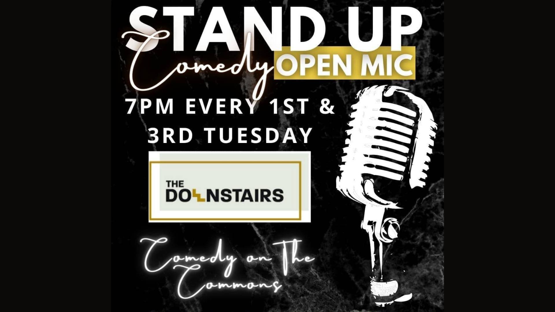 Poster: Stand Up Comedy Open Mic 7pm Every 1st & 3rd Tuesday @ The Downstairs