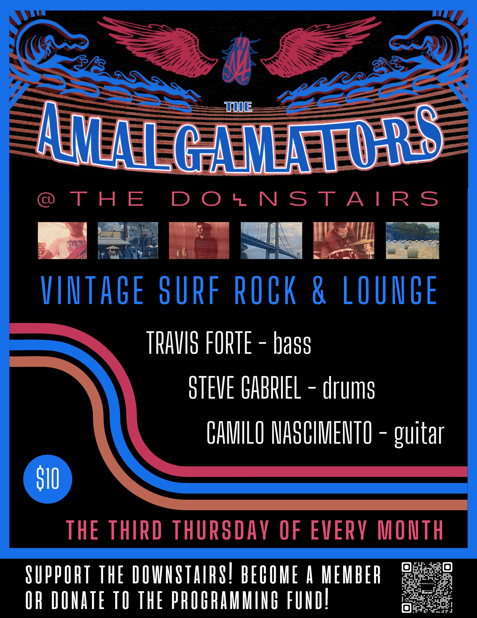 The AMALGAMATORS are a music trio Playing homespun versions of traditional jazz, gypsy and vintage surf rock tunes. Travis Forte on bass, Steve Gabriel on drums and Camilo Nascimento on guitar. Based in Ithaca, NY.