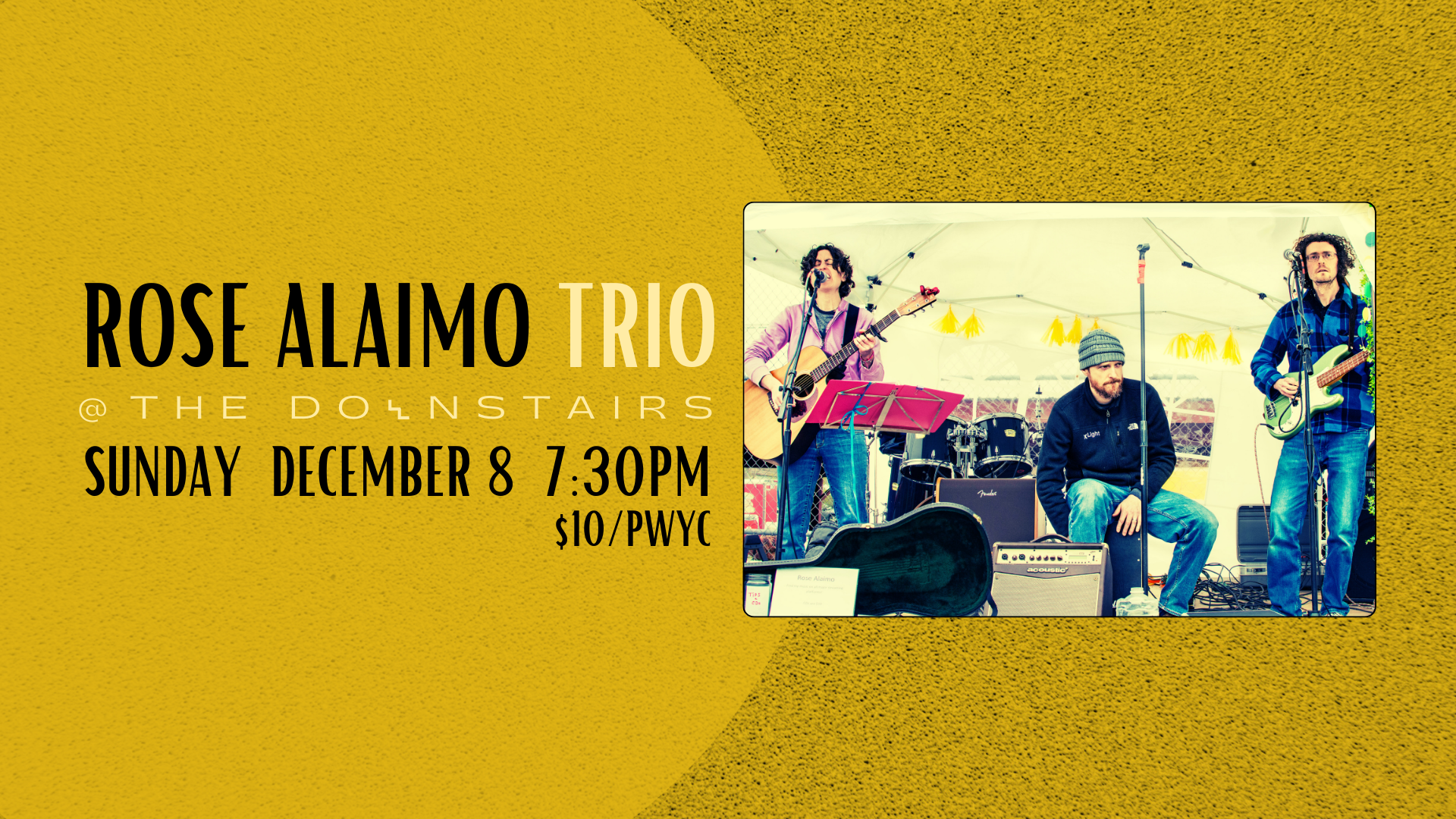 Rose Alaimo Trio Sunday, October 8th 7:30pm $10/pwyc Support the downstairs! Become a member or donate to the Programming Fund! thedownstairsithaca.com/membership